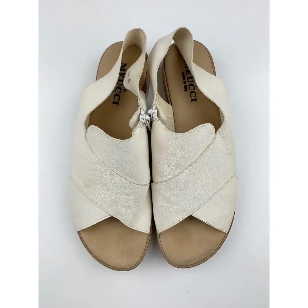 Sesto Meucci Sandals Cream Leather Wedge Heel Comfort Italy Women's 10 Narrow